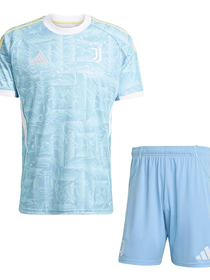 Kit Infantil Juventus 2025/26 Away (Camisola + Calções)  