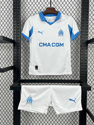 Kit Infantil Olympique Marseille 2025/26 Home (Camisola + Calções)