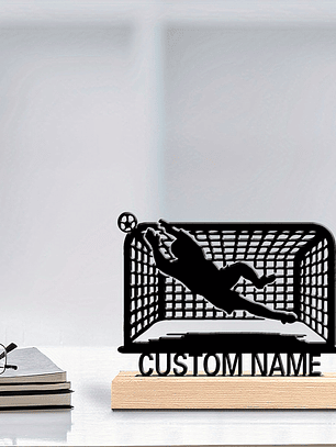 Estátua Metal Guarda-Redes Personalizável - Base Madeira e Ferro