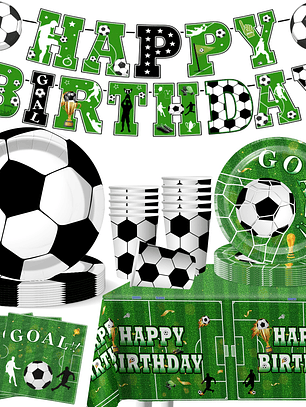 Conjunto Decoração Aniversário Futebol - Pratos, Guardanapos, Copos e Toleiro