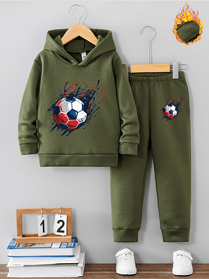 Conjunto Menino Hoodie e Calças Futebol - Poliéster Forrado a Fleece