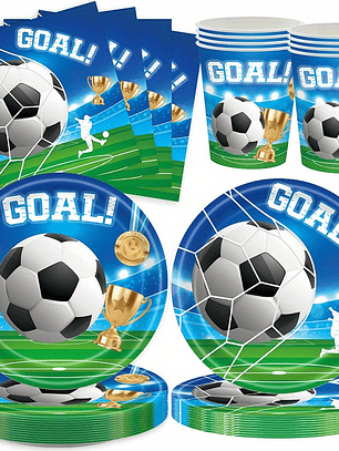 Conjunto Decoração Aniversário Futebol 60 Peças - Pratos, Guardanapos, Copos