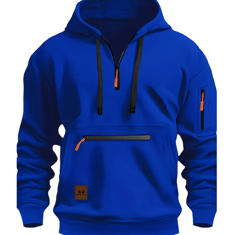 Hoodie Masculina Azul Royal com Bolso de Fecho - Corta-Vento e Quente 2