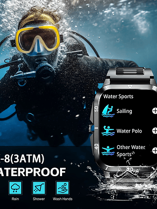 Smartwatch Natação JELLOO Homem - 4.98cm Ecrã HD, 3ATM