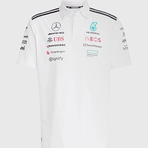 Camisola Polo Branca da Mercedes Benz para a temporada de Fórmula 1 de 2025