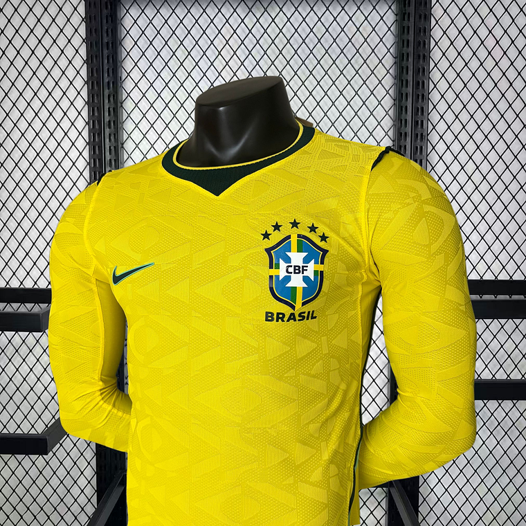 Camisola Brasil Mundial 2026 Casa Manga Longa Versão Jogador | Amarela 4