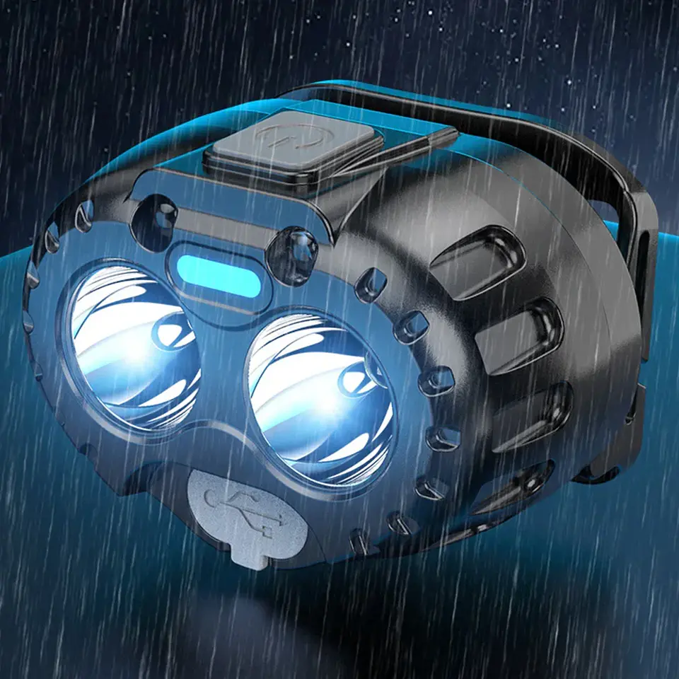 Lanterna frontal LED recarregável, compacta e resistente (IPX4), ideal para campismo, pesca, caminhadas, corrida e uso de emergência 2