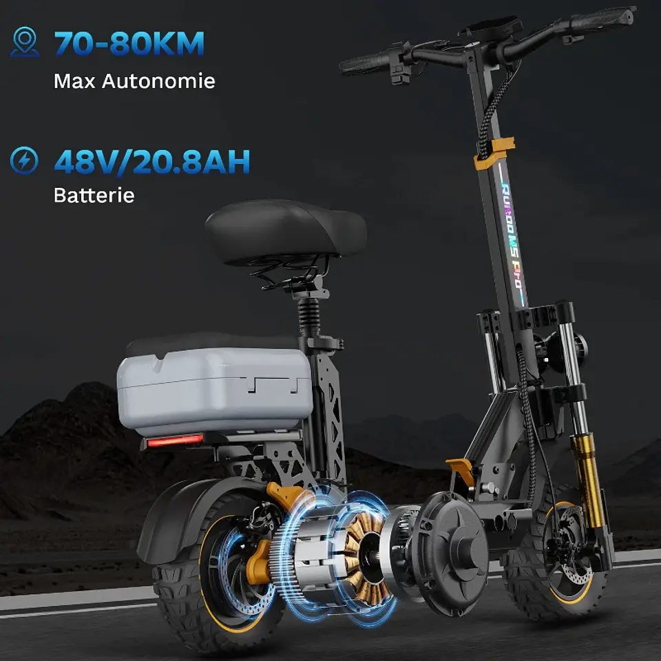 Trotinete Elétrica 1200W | 80 km de Autonomia, Assento e Travões Hidráulicos 5