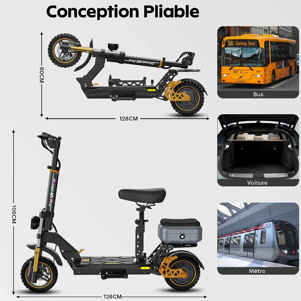 Trotinete Elétrica 1200W | 80 km de Autonomia, Assento e Travões Hidráulicos 8