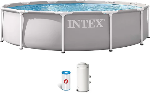 Intex - Piscina Desmontável, Cinza, D366 x 76 cm, Capacidade para 6.503 litros, Estrutura Metálica, Ideal para 5 Pessoas, Montagem em 30 Minutos, Conexões para Depuradora Ø32 mm (5...