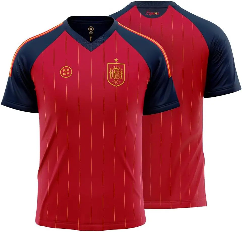 RFEF - Réplica Oficial Camiseta da Seleção Espanhola de Futebol Masculina - 1ª Equipação Espanha 2026 - 100% Poliéster Respirável - Adulto Unissexo 1