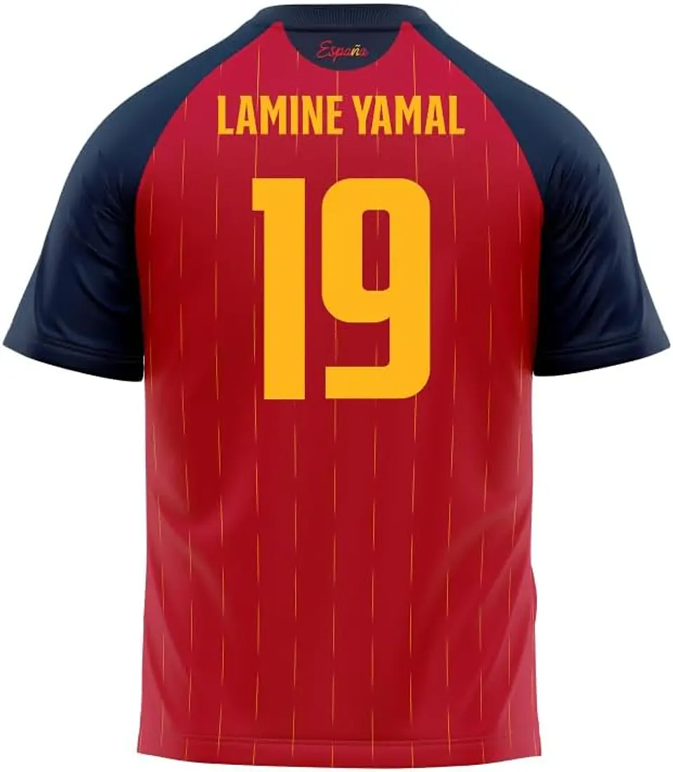 RFEF - Réplica Oficial Camiseta de Lamine Yamal Espanha Criança Unissexo Dorsal 19-1ª Equipação Seleção Espanhola 2026-100% Poliéster Respirável 1