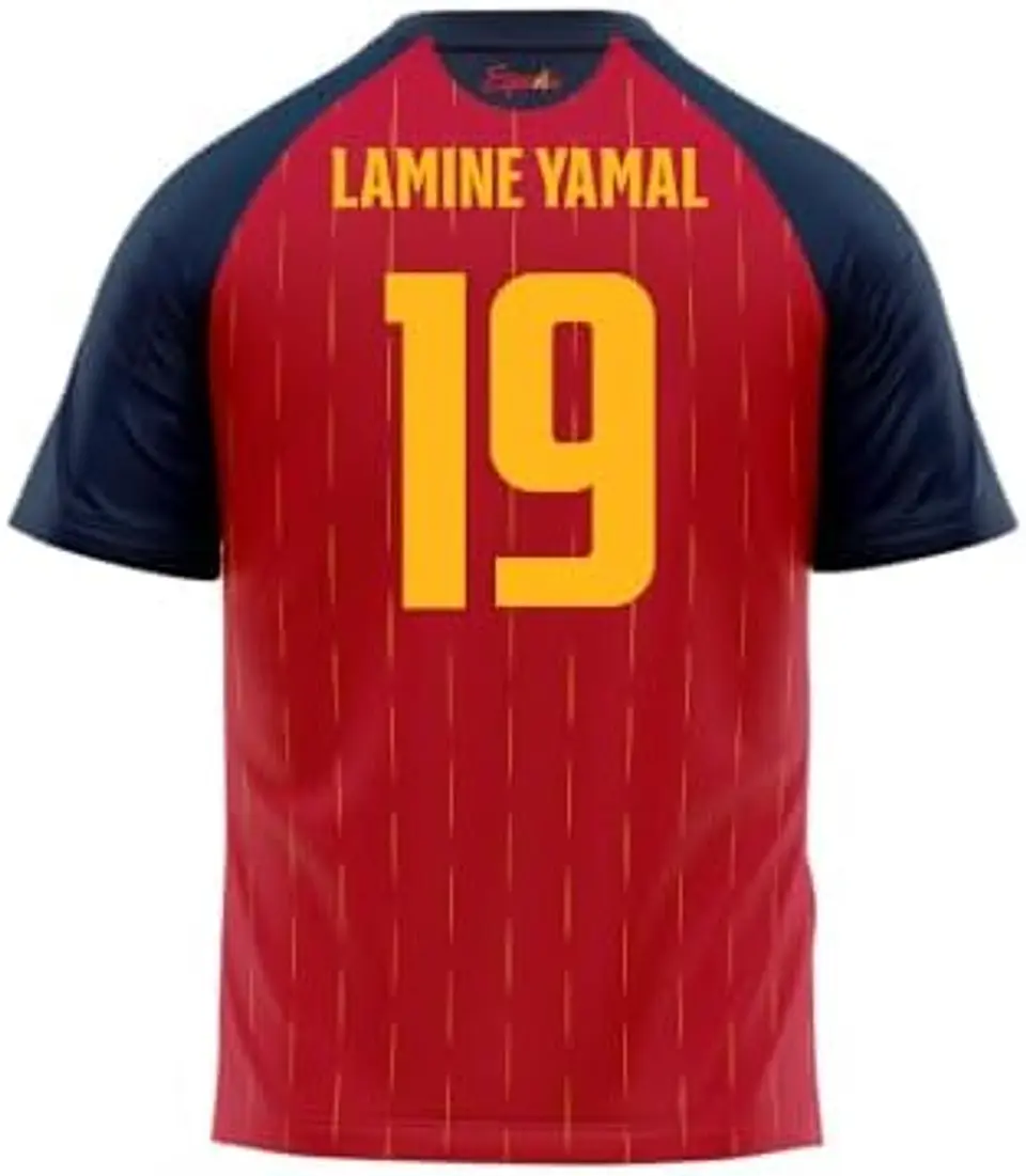 RFEF - Réplica Oficial Camiseta de Lamine Yamal Espanha Criança Unissexo Dorsal 19-1ª Equipação Seleção Espanhola 2026-100% Poliéster Respirável 2