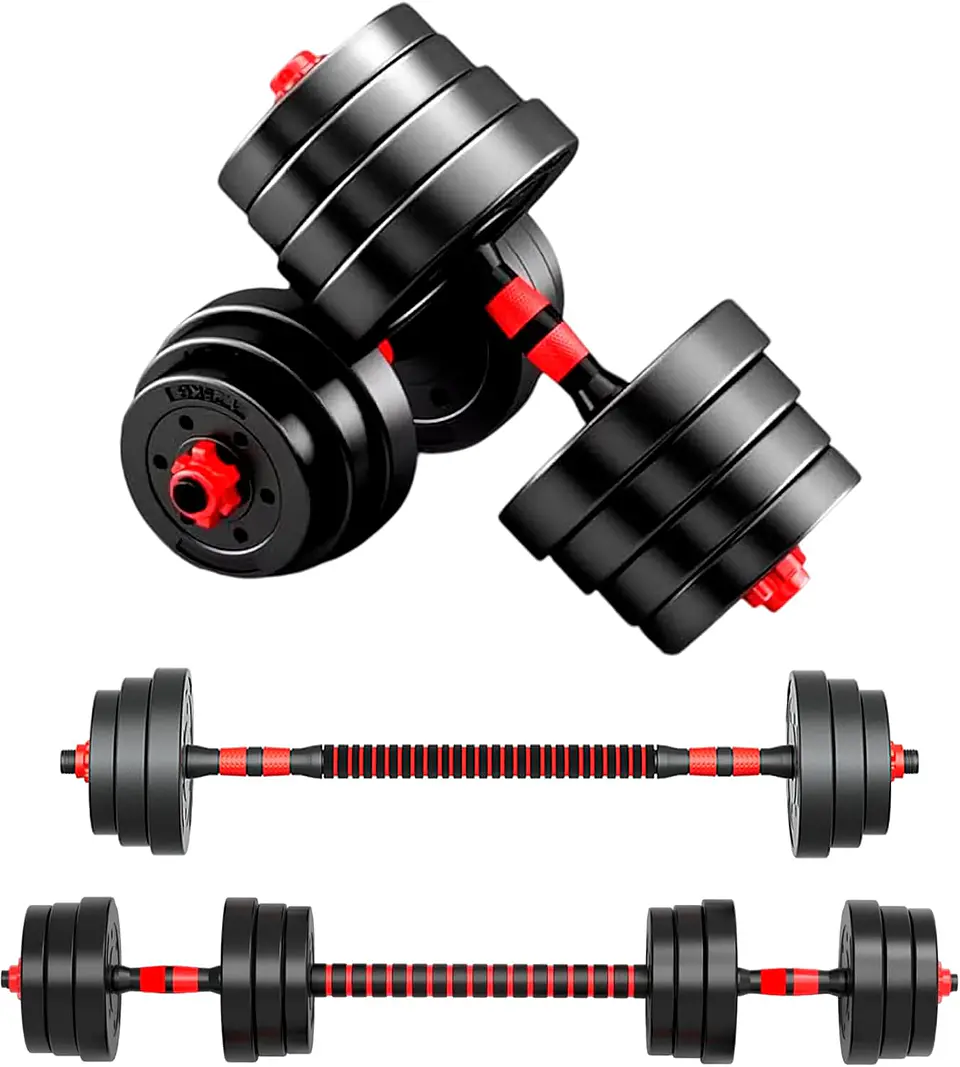 JUPPLIES Conjunto de Halteres Ajustáveis 2 em 1 | 10kg 20kg 35kg - Kit de Pesos com Barra Reta Ajustável e Antideslizante - Pesos e Discos de Halter com Revestimento e Pegada Antid... 1