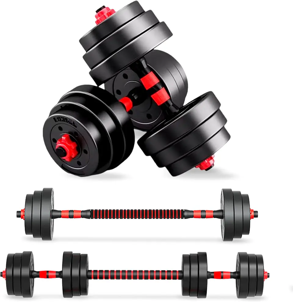 JUPPLIES Conjunto de Halteres Ajustáveis 2 em 1 | 10kg 20kg 35kg - Kit de Pesos com Barra Reta Ajustável e Antideslizante - Pesos e Discos de Halter com Revestimento e Pegada Antid... 3