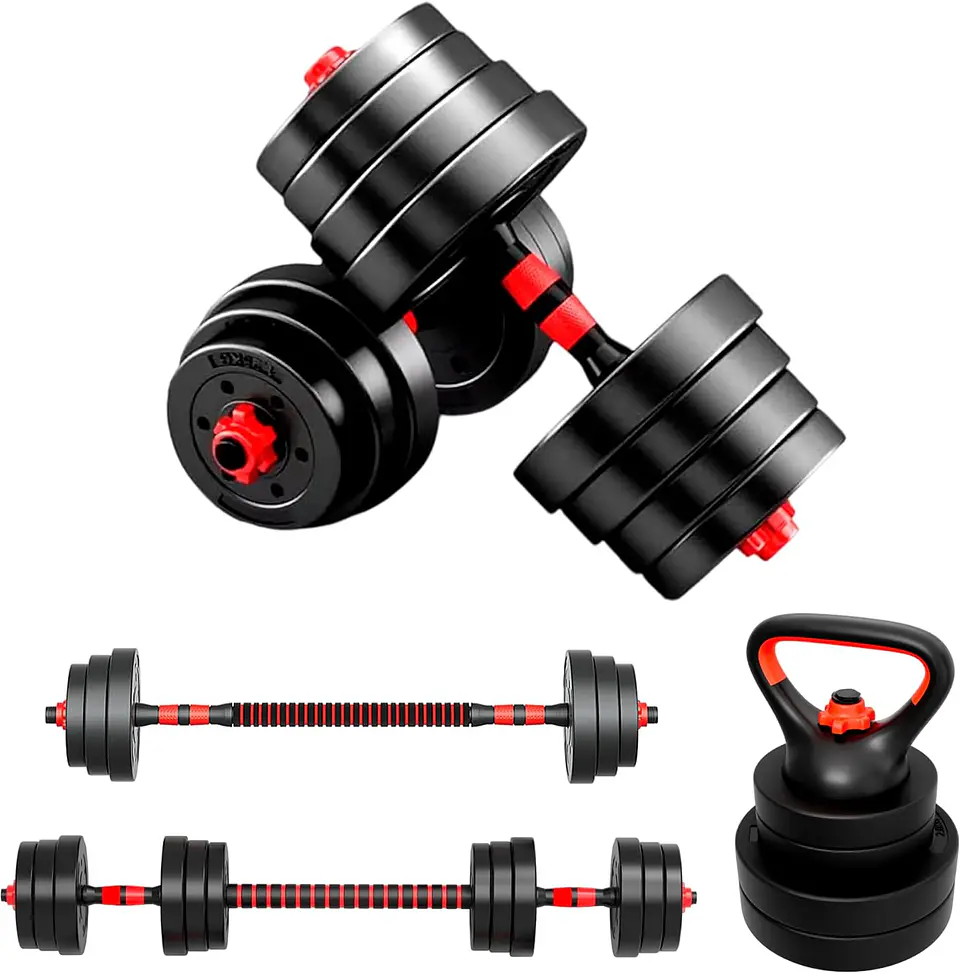 JUPPLIES Conjunto de Halteres Ajustáveis 2 em 1 | 10kg 20kg 35kg - Kit de Pesos com Barra Reta Ajustável e Antideslizante - Pesos e Discos de Halter com Revestimento e Pegada Antid... 4