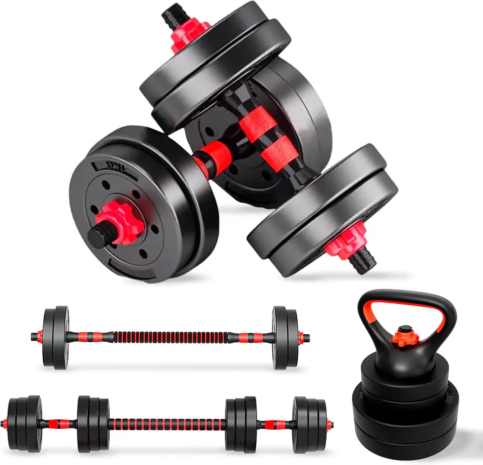 JUPPLIES Conjunto de Halteres Ajustáveis 2 em 1 | 10kg 20kg 35kg - Kit de Pesos com Barra Reta Ajustável e Antideslizante - Pesos e Discos de Halter com Revestimento e Pegada Antid... 5