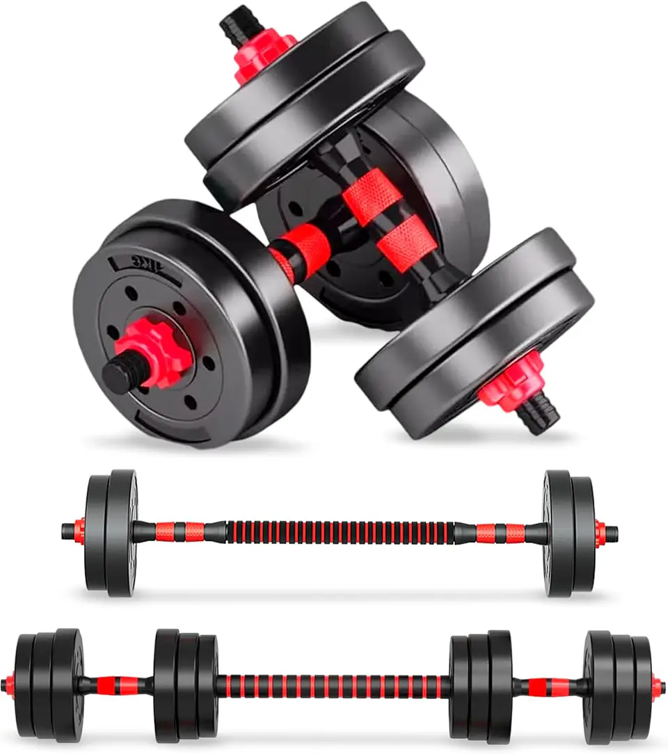JUPPLIES Conjunto de Halteres Ajustáveis 2 em 1 | 10kg 20kg 35kg - Kit de Pesos com Barra Reta Ajustável e Antideslizante - Pesos e Discos de Halter com Revestimento e Pegada Antid... 6