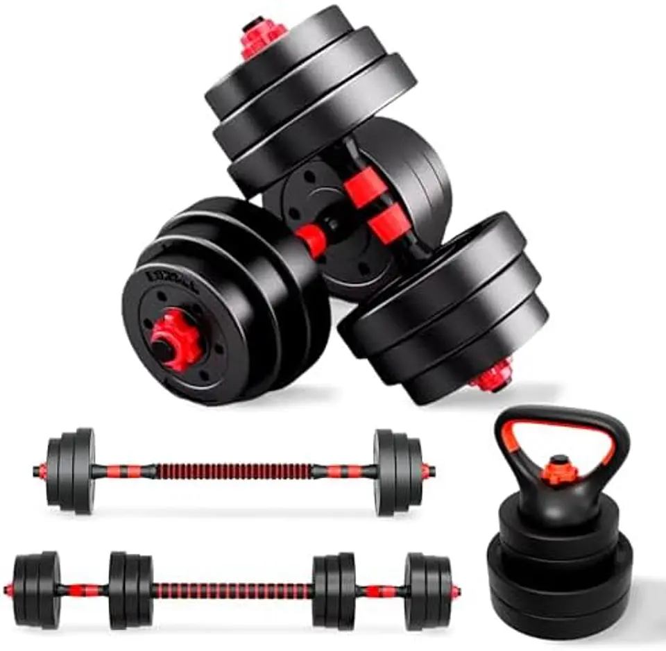 JUPPLIES Conjunto de Halteres Ajustáveis 2 em 1 | 10kg 20kg 35kg - Kit de Pesos com Barra Reta Ajustável e Antideslizante - Pesos e Discos de Halter com Revestimento e Pegada Antid... 7