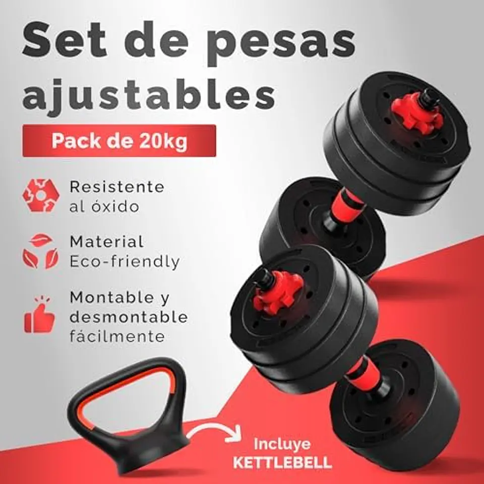 JUPPLIES Conjunto de Halteres Ajustáveis 2 em 1 | 10kg 20kg 35kg - Kit de Pesos com Barra Reta Ajustável e Antideslizante - Pesos e Discos de Halter com Revestimento e Pegada Antid... 8
