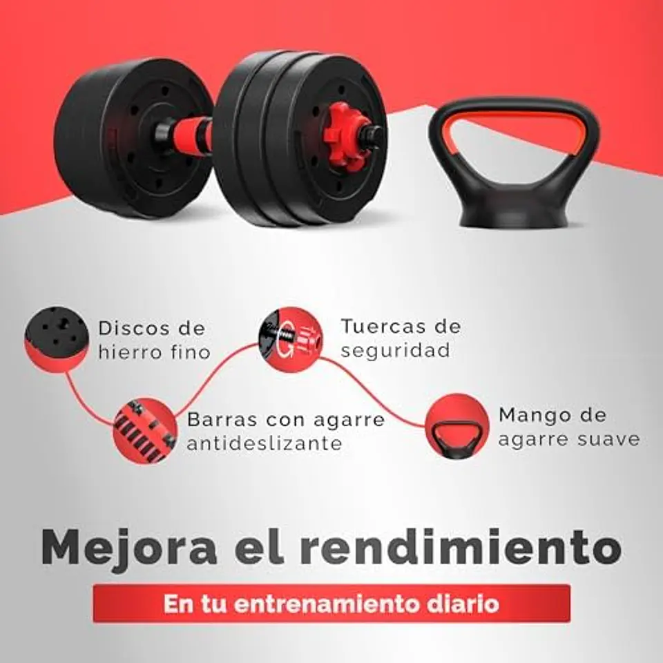 JUPPLIES Conjunto de Halteres Ajustáveis 2 em 1 | 10kg 20kg 35kg - Kit de Pesos com Barra Reta Ajustável e Antideslizante - Pesos e Discos de Halter com Revestimento e Pegada Antid... 9