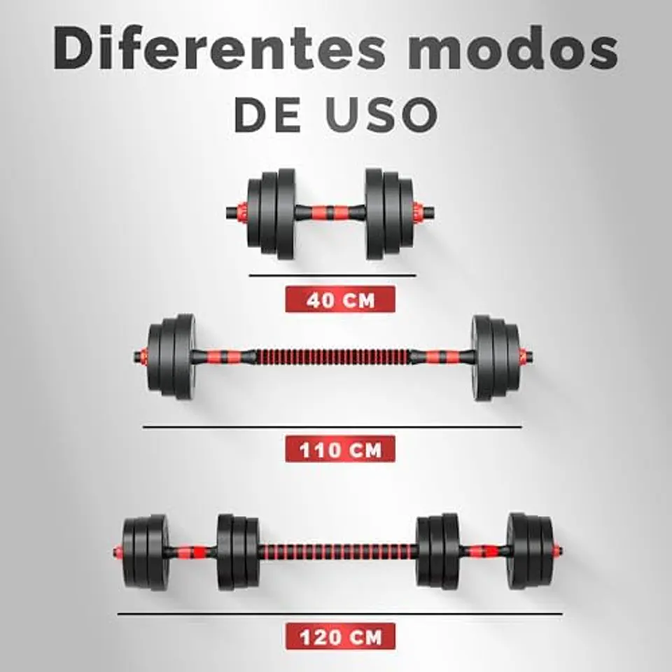 JUPPLIES Conjunto de Halteres Ajustáveis 2 em 1 | 10kg 20kg 35kg - Kit de Pesos com Barra Reta Ajustável e Antideslizante - Pesos e Discos de Halter com Revestimento e Pegada Antid... 12