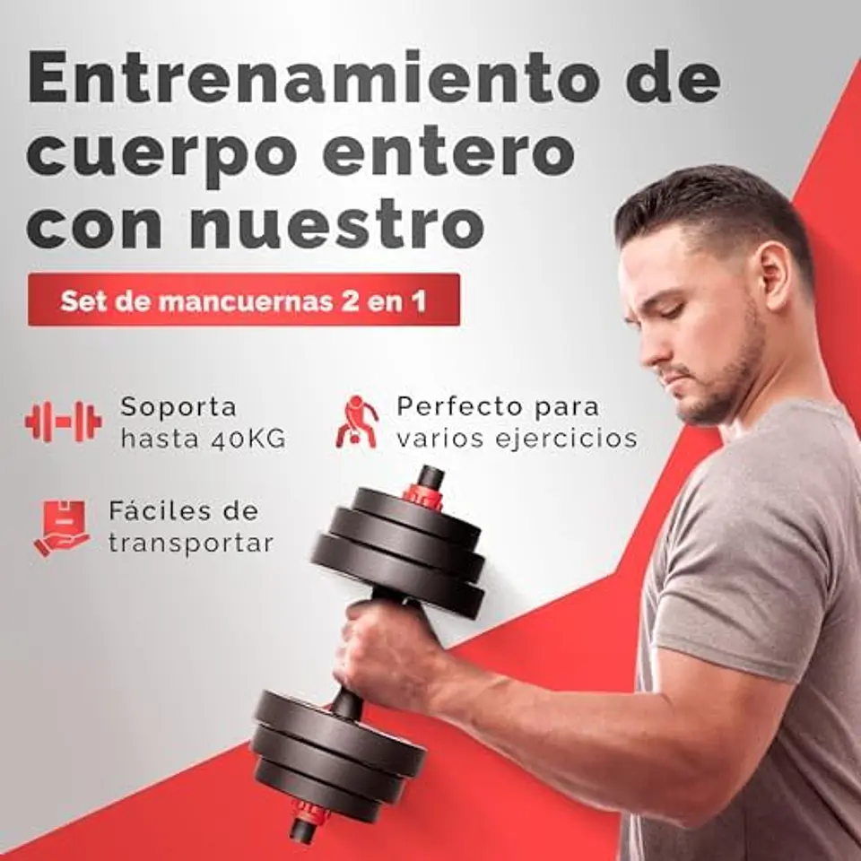 JUPPLIES Conjunto de Halteres Ajustáveis 2 em 1 | 10kg 20kg 35kg - Kit de Pesos com Barra Reta Ajustável e Antideslizante - Pesos e Discos de Halter com Revestimento e Pegada Antid... 13
