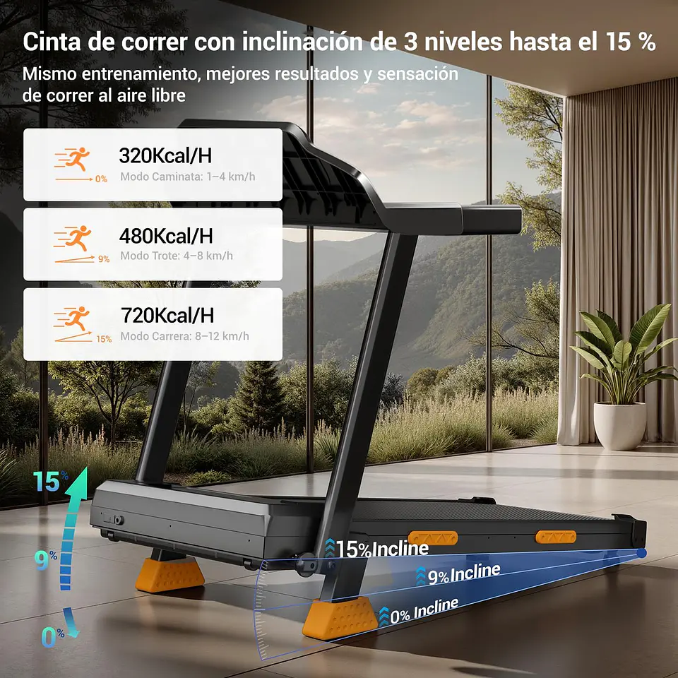 Esteira Dobrável com Inclinação 12 km/h, 15% de Inclinação, Faixa de Corrida Dobrável, 3,0 HP, Esteira Elétrica para Casa com LED Táctil, Sistema de Amortecimento, Treino Silencios... 3