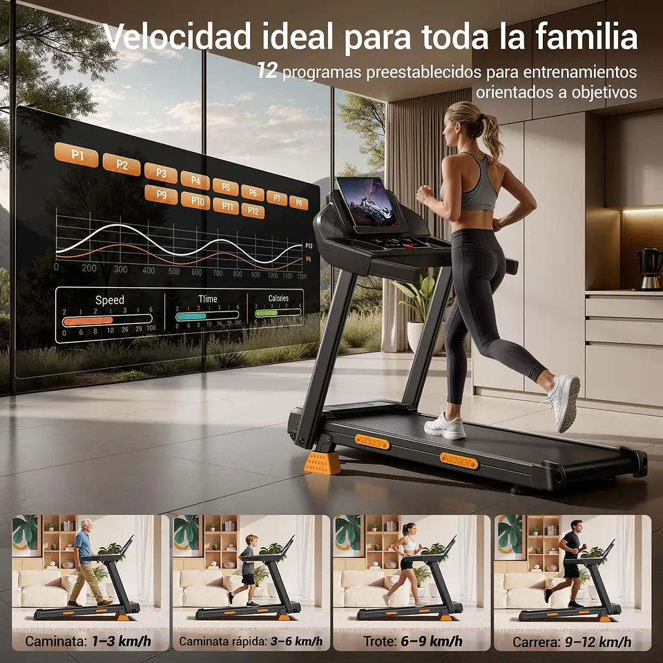 Esteira Dobrável com Inclinação 12 km/h, 15% de Inclinação, Faixa de Corrida Dobrável, 3,0 HP, Esteira Elétrica para Casa com LED Táctil, Sistema de Amortecimento, Treino Silencios... 4