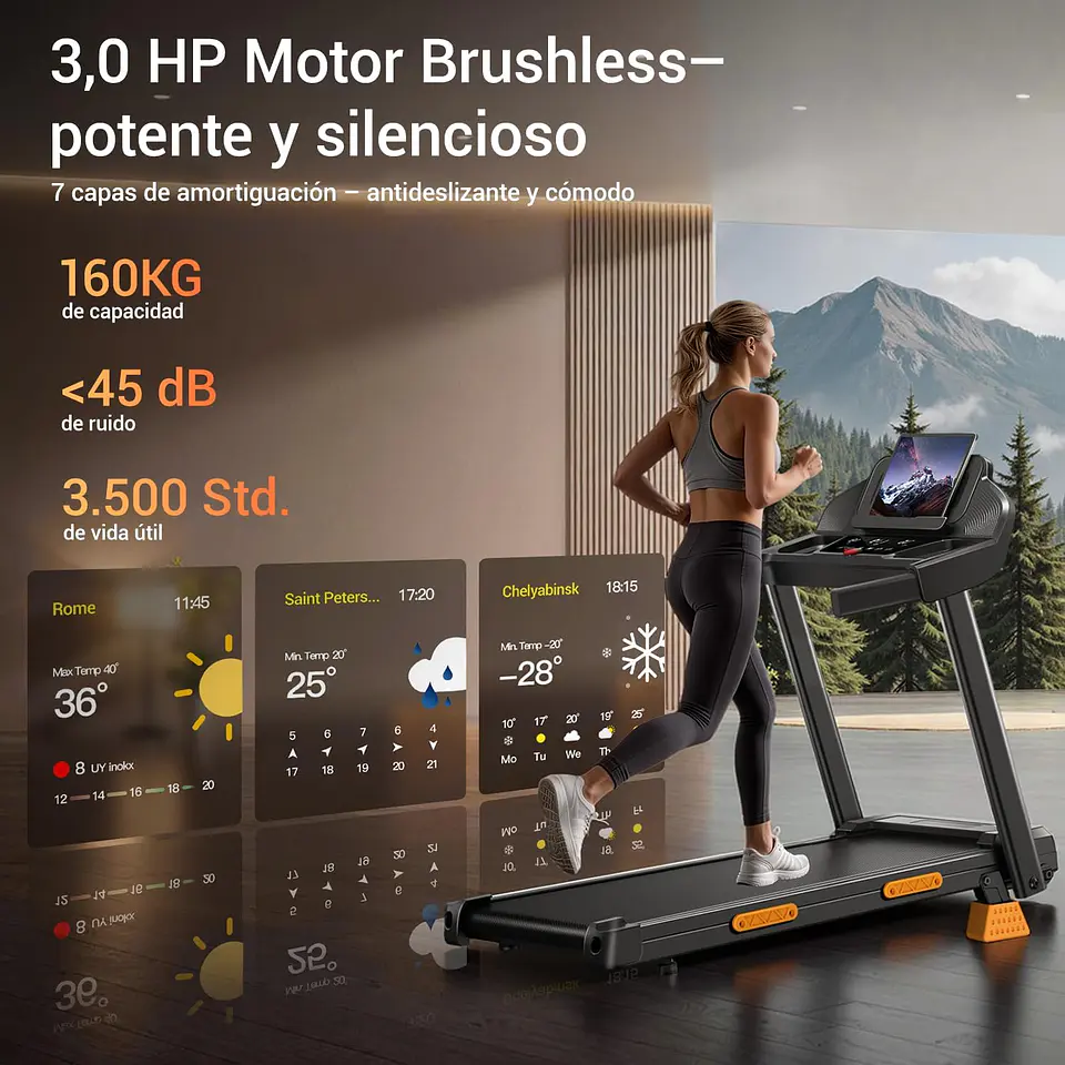 Esteira Dobrável com Inclinação 12 km/h, 15% de Inclinação, Faixa de Corrida Dobrável, 3,0 HP, Esteira Elétrica para Casa com LED Táctil, Sistema de Amortecimento, Treino Silencios... 7