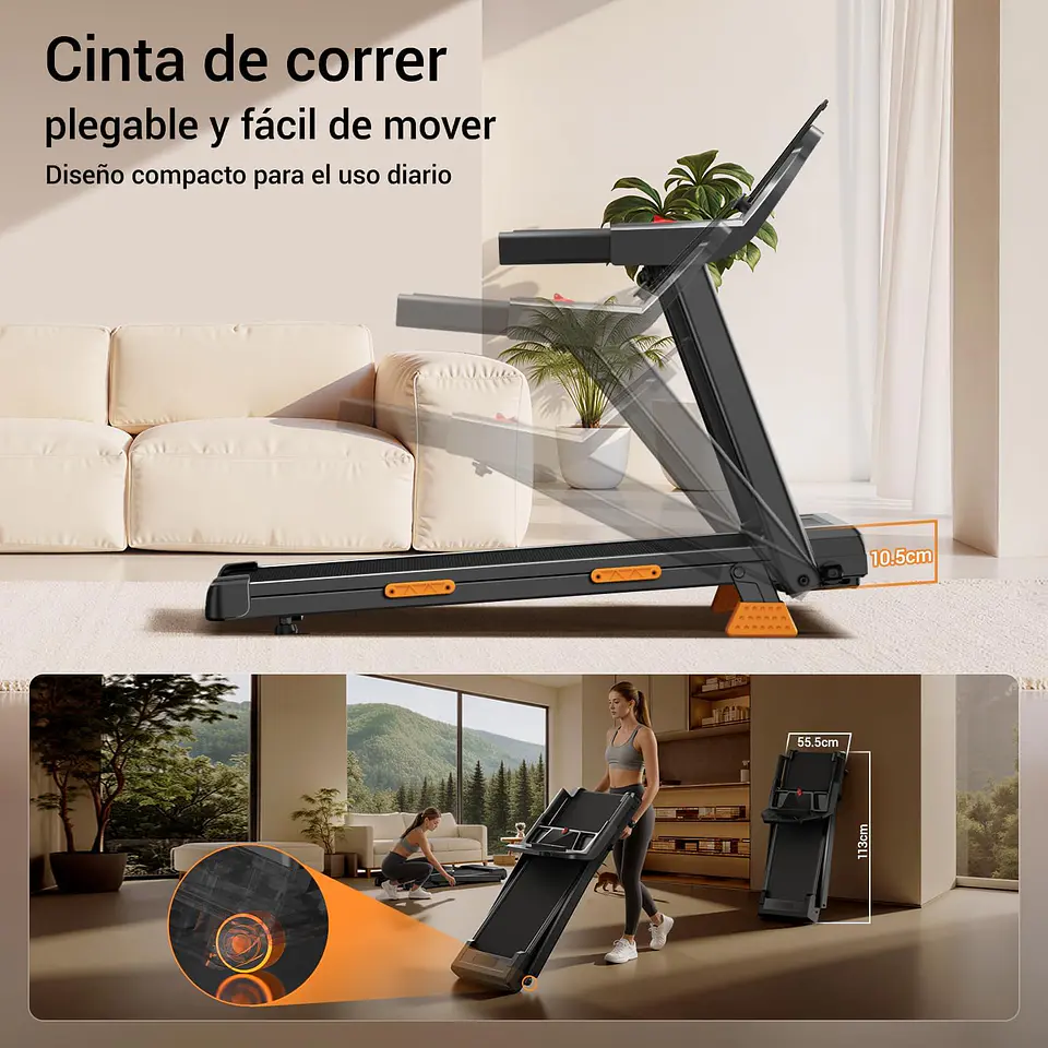 Esteira Dobrável com Inclinação 12 km/h, 15% de Inclinação, Faixa de Corrida Dobrável, 3,0 HP, Esteira Elétrica para Casa com LED Táctil, Sistema de Amortecimento, Treino Silencios... 8