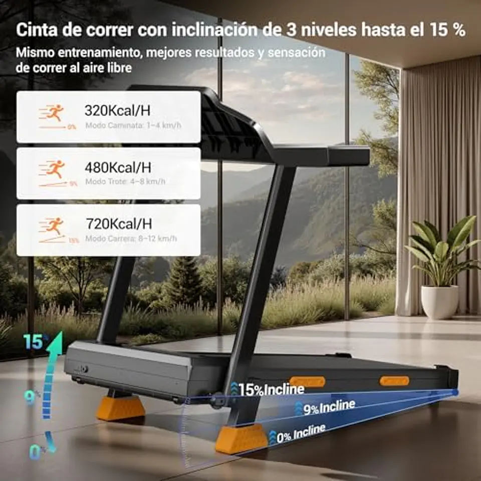 Esteira Dobrável com Inclinação 12 km/h, 15% de Inclinação, Faixa de Corrida Dobrável, 3,0 HP, Esteira Elétrica para Casa com LED Táctil, Sistema de Amortecimento, Treino Silencios... 10