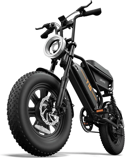 URLIFE Bicicleta Elétrica de 16" x 3,0, Bateria Extraível de 48 V e 13 Ah, Motor Sem Escovas de 250 W, Autonomia de 100 km, Bicicleta Elétrica com Dupla Suspensão, E-Bike para...