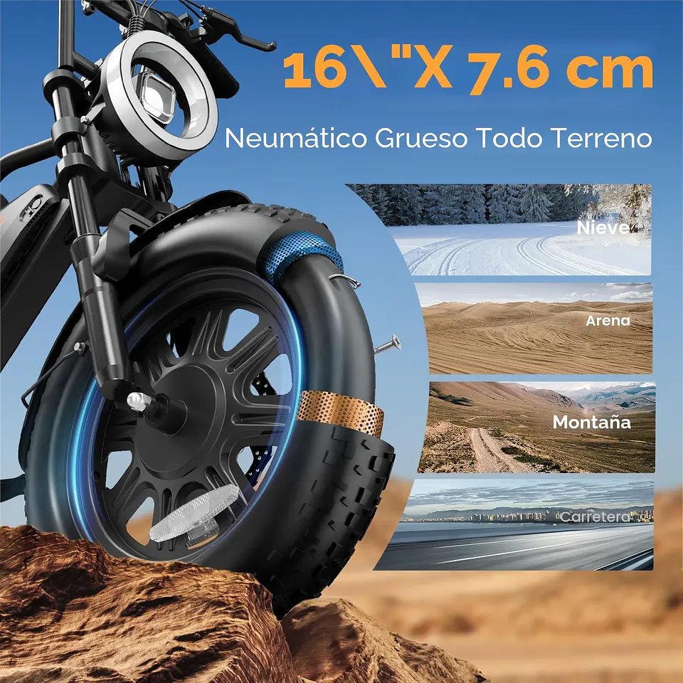 URLIFE Bicicleta Elétrica de 16" x 3,0, Bateria Extraível de 48 V e 13 Ah, Motor Sem Escovas de 250 W, Autonomia de 100 km, Bicicleta Elétrica com Dupla Suspensão, E-Bike para... 5
