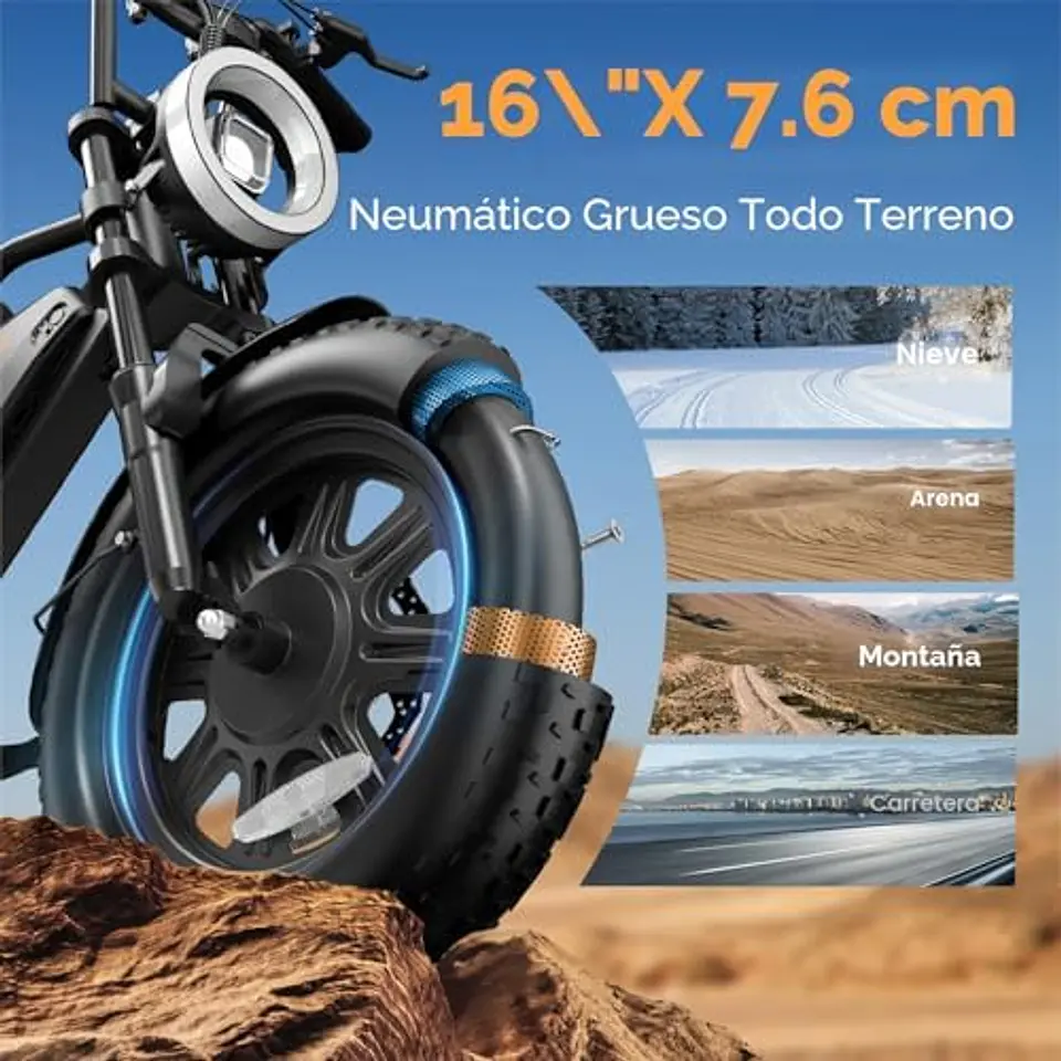 URLIFE Bicicleta Elétrica de 16" x 3,0, Bateria Extraível de 48 V e 13 Ah, Motor Sem Escovas de 250 W, Autonomia de 100 km, Bicicleta Elétrica com Dupla Suspensão, E-Bike para... 12