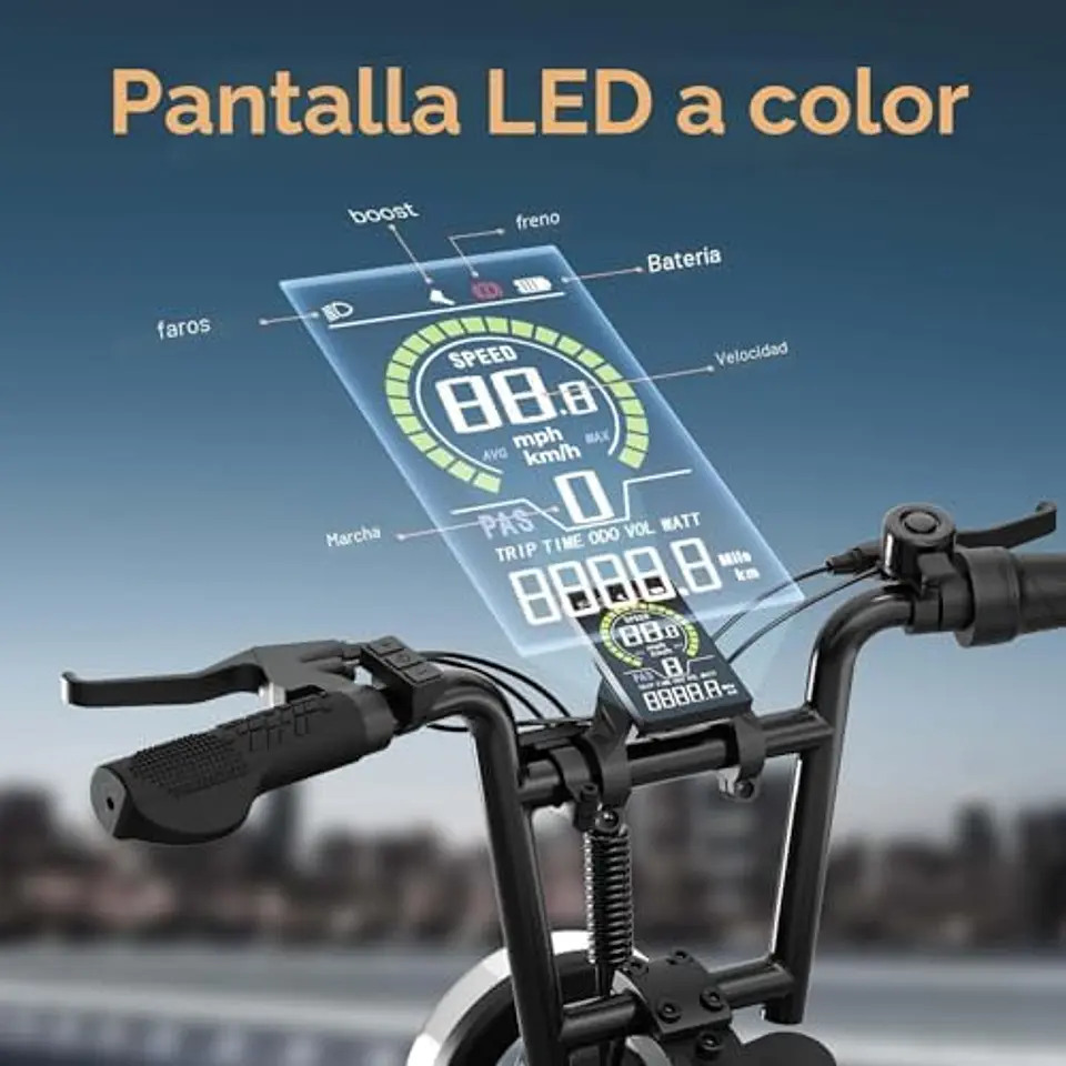URLIFE Bicicleta Elétrica de 16" x 3,0, Bateria Extraível de 48 V e 13 Ah, Motor Sem Escovas de 250 W, Autonomia de 100 km, Bicicleta Elétrica com Dupla Suspensão, E-Bike para... 13