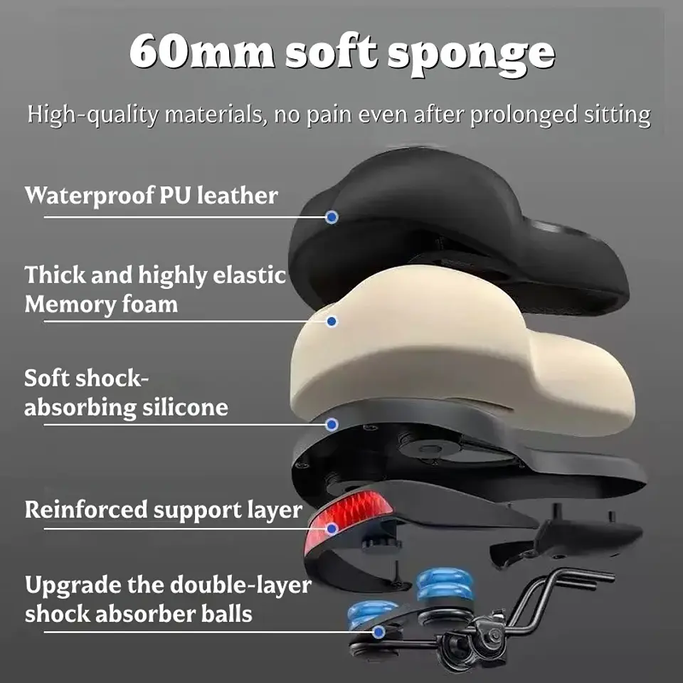Banco de bicicleta com função de absorção de impactos, almofada ergonómica e confortável, ideal para ciclismo diário e viagens 3