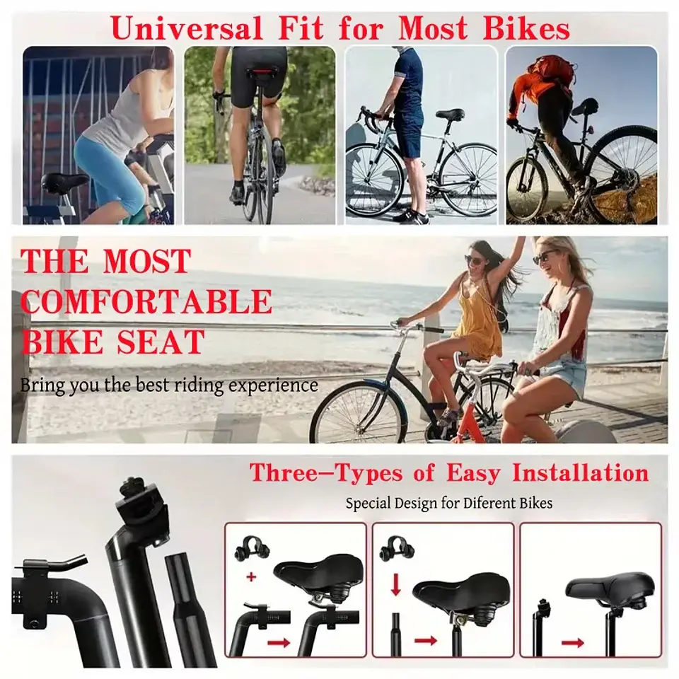Banco de bicicleta com função de absorção de impactos, almofada ergonómica e confortável, ideal para ciclismo diário e viagens 6