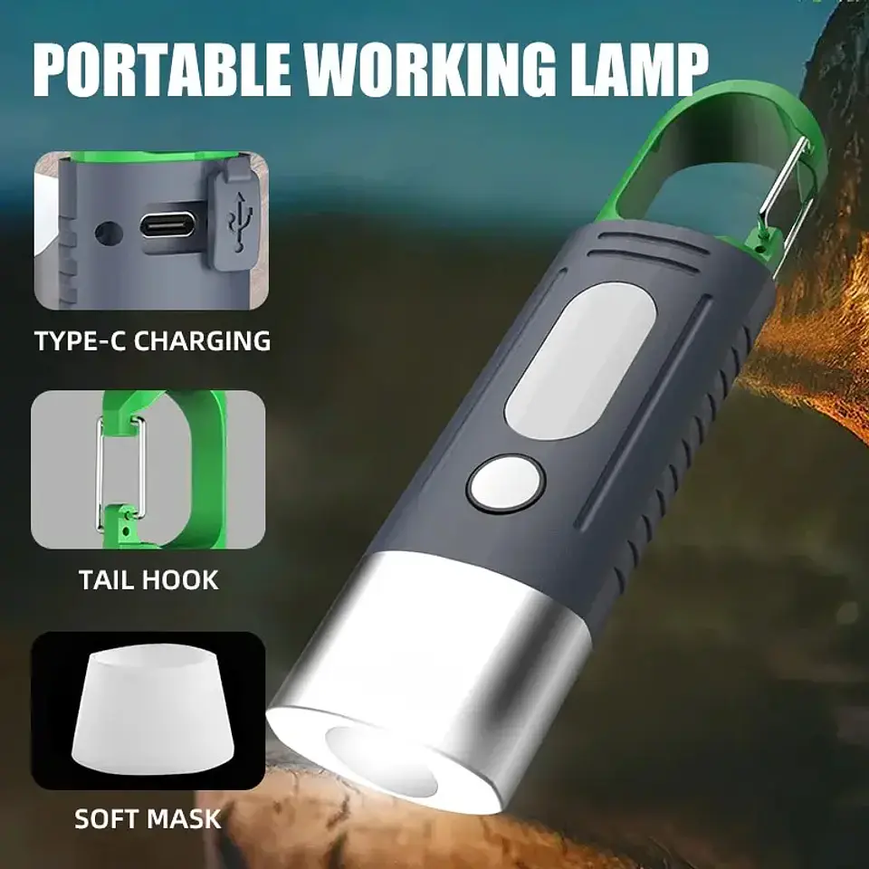 Lanterna LED Mini Conveniente de Alta Potência para Camping, 3 LEDs e Luzes Laterais, Zoom Telescópico, Impermeável, com Abajur 1