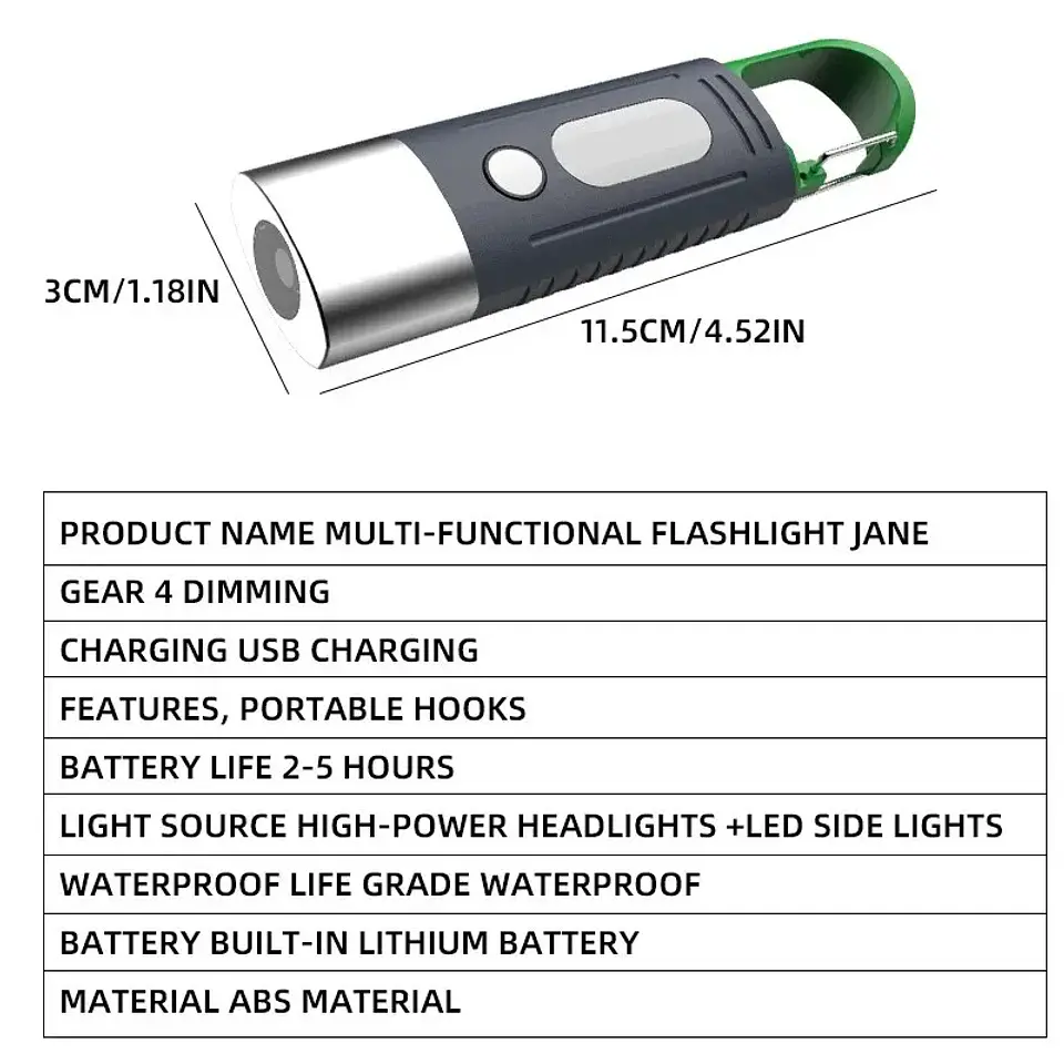 Lanterna LED Mini Conveniente de Alta Potência para Camping, 3 LEDs e Luzes Laterais, Zoom Telescópico, Impermeável, com Abajur 2
