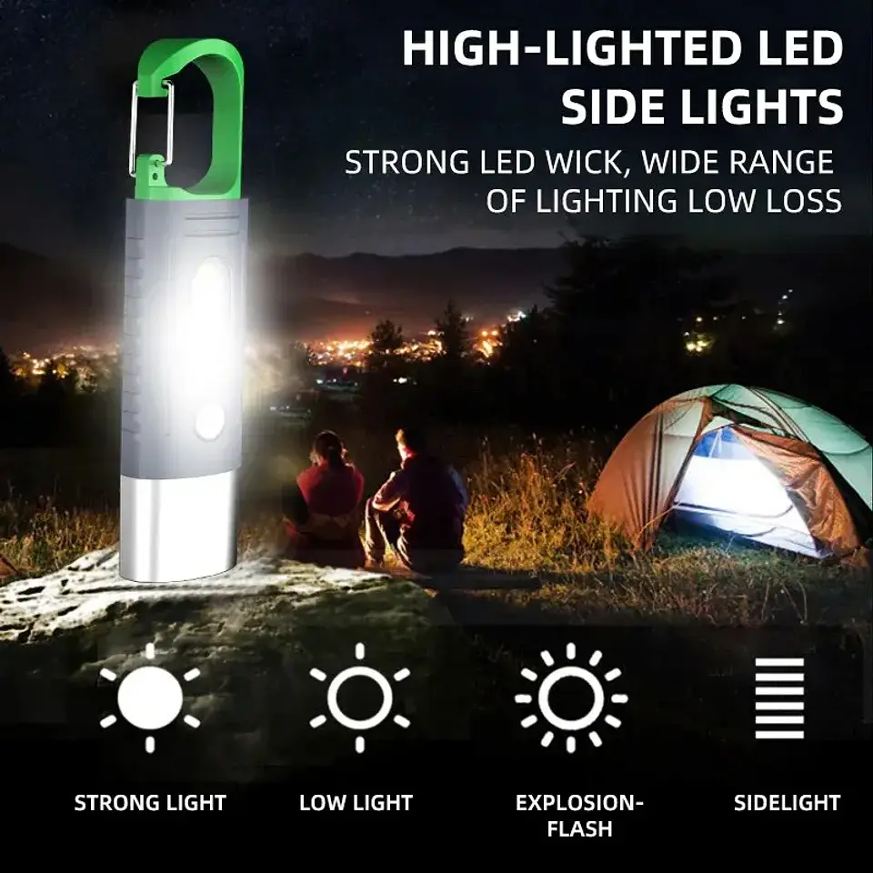 Lanterna LED Mini Conveniente de Alta Potência para Camping, 3 LEDs e Luzes Laterais, Zoom Telescópico, Impermeável, com Abajur 3