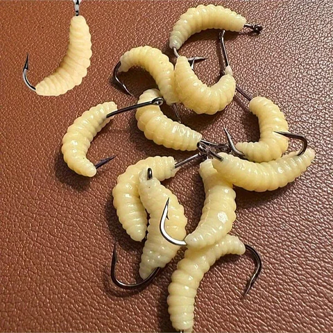 Conjunto de Iscas de Verme de Borracha para Pesca com Ganchos - Iscas Versáteis de Grub para Atum-de-rio, Truta, Crappie, Lambari, Ideais para Pesca em Água Doce
