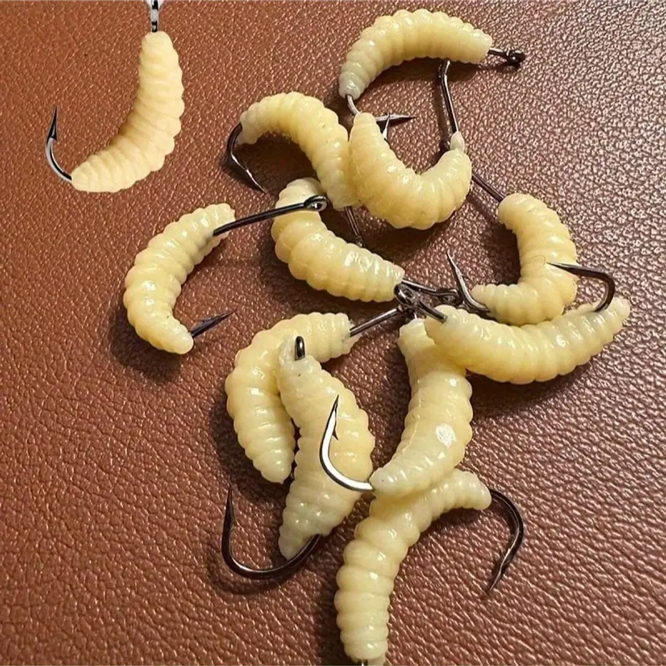 Conjunto de Iscas de Verme de Borracha para Pesca com Ganchos - Iscas Versáteis de Grub para Atum-de-rio, Truta, Crappie, Lambari, Ideais para Pesca em Água Doce 1