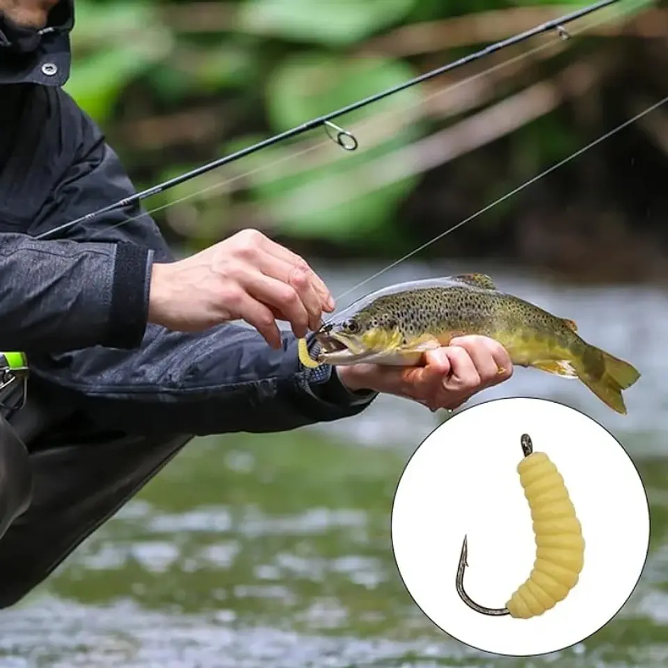 Conjunto de Iscas de Verme de Borracha para Pesca com Ganchos - Iscas Versáteis de Grub para Atum-de-rio, Truta, Crappie, Lambari, Ideais para Pesca em Água Doce 4