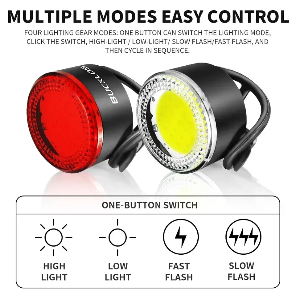 Conjunto de Luzes BUCKLOS COB | 500 Lúmens Recarregáveis para Bicicleta 4