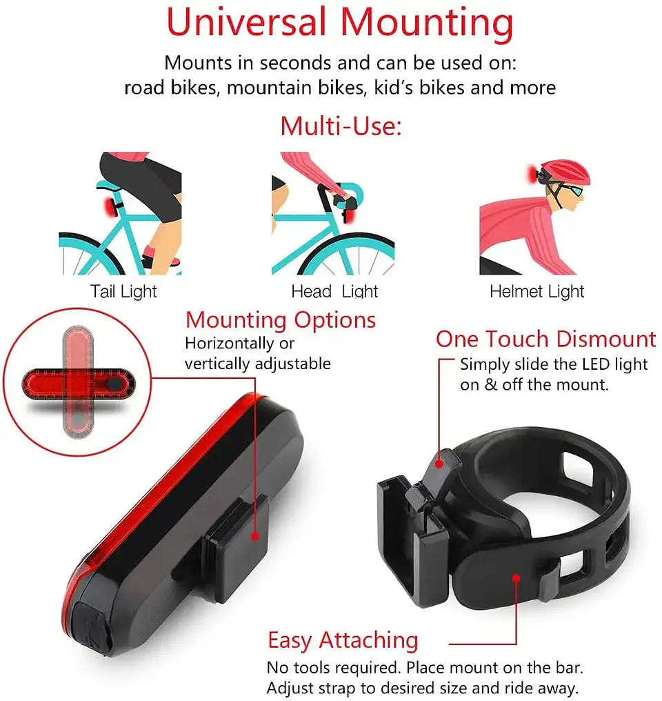 Luz Traseira Recarregável USB | Ultra Brilhante para Ciclismo Noturno  3