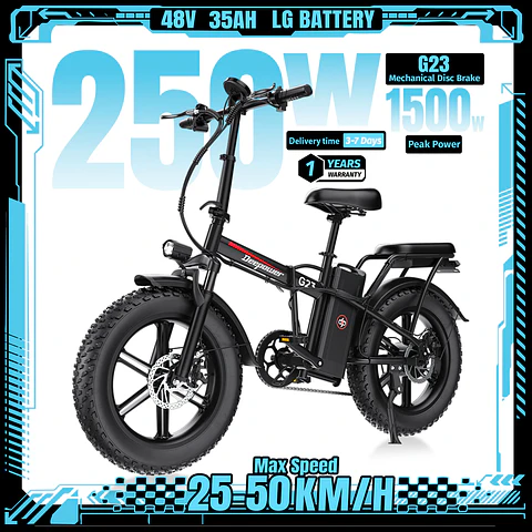 DEEPOWER G23 Bicicleta Elétrica 250W Bateria LG 48V 35Ah Dobrável Pneus Fat de 20 Polegadas 25-50 km/h Freio a Disco Bicicleta Elétrica Off-Road para Adultos