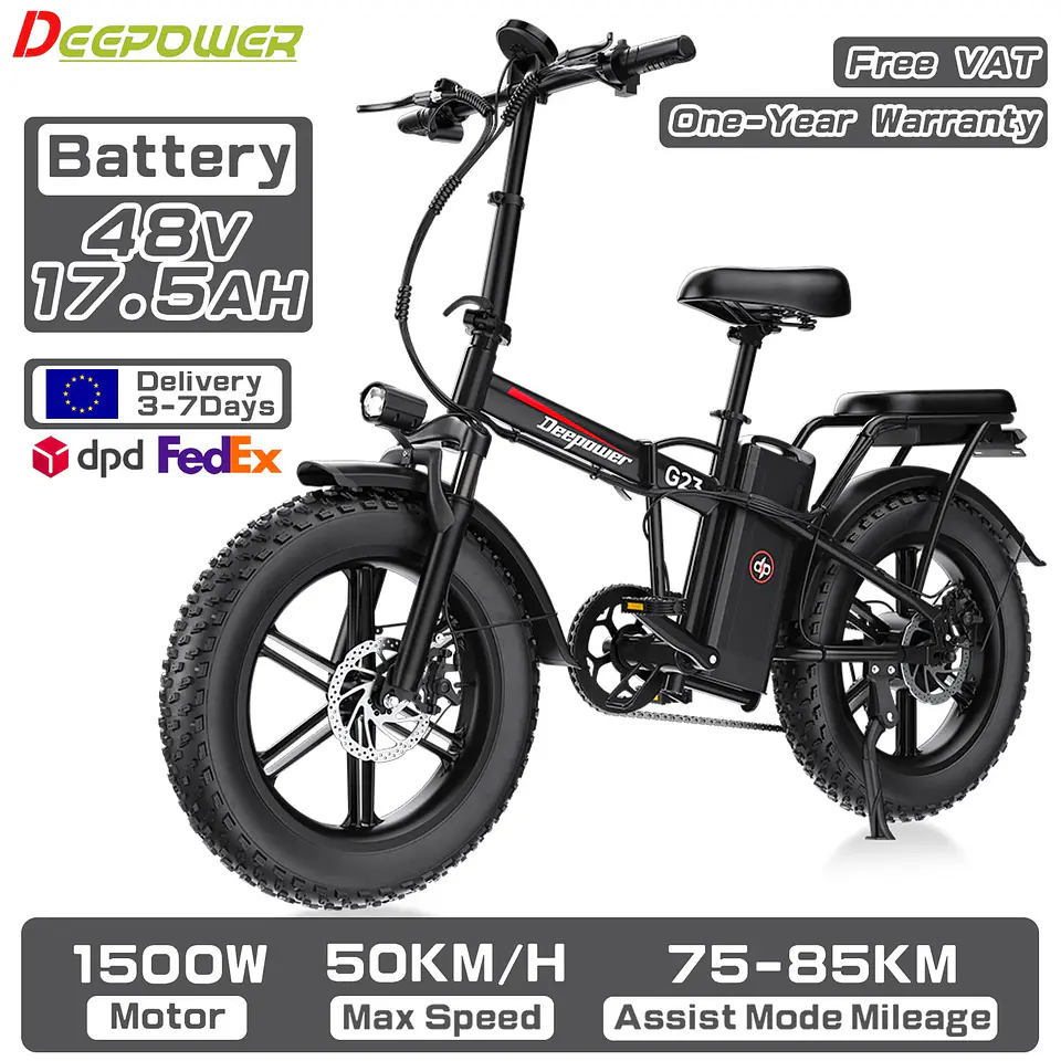 DEEPOWER G23 Bicicleta Elétrica 250W Bateria LG 48V 35Ah Dobrável Pneus Fat de 20 Polegadas 25-50 km/h Freio a Disco Bicicleta Elétrica Off-Road para Adultos 3
