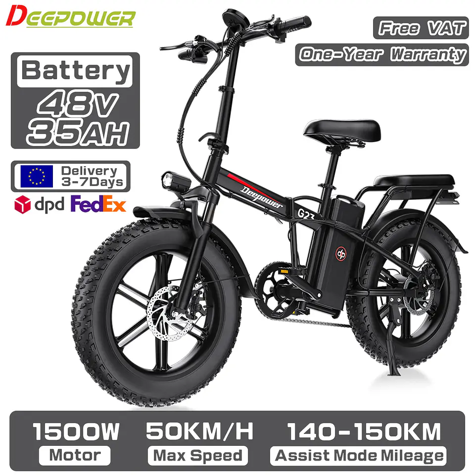 DEEPOWER G23 Bicicleta Elétrica 250W Bateria LG 48V 35Ah Dobrável Pneus Fat de 20 Polegadas 25-50 km/h Freio a Disco Bicicleta Elétrica Off-Road para Adultos 4