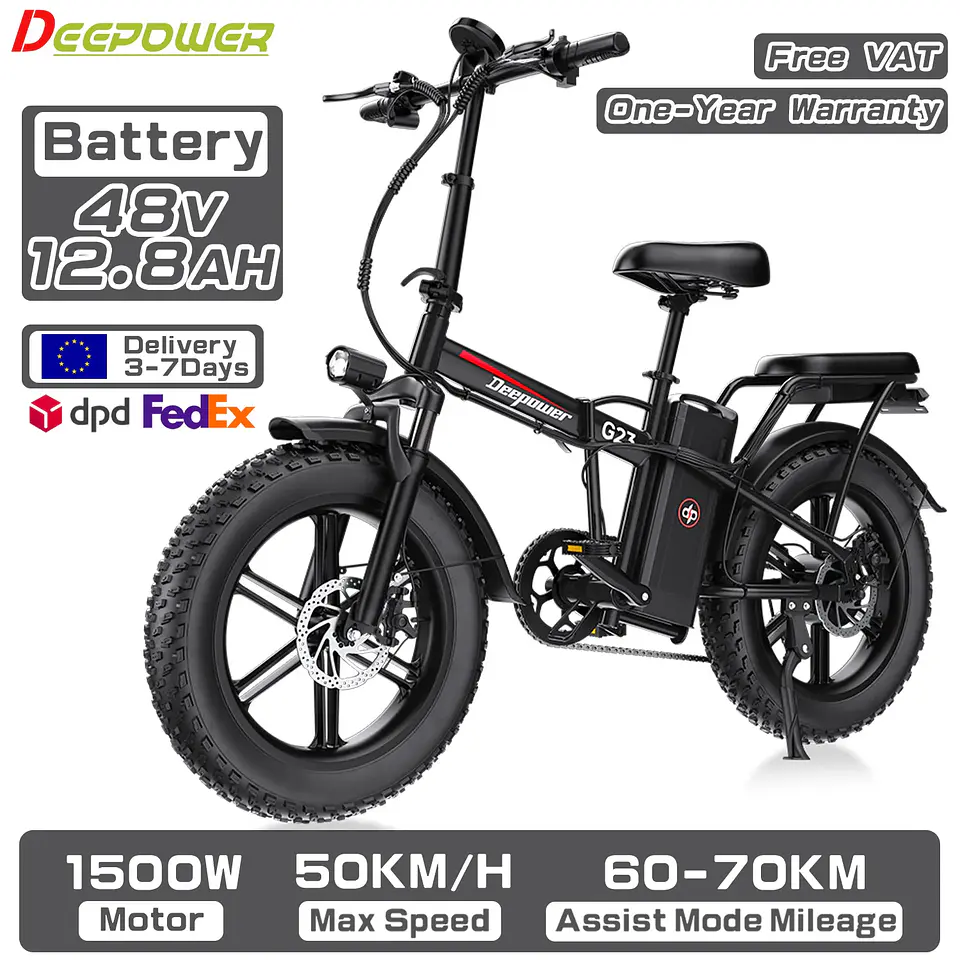 DEEPOWER G23 Bicicleta Elétrica 250W Bateria LG 48V 35Ah Dobrável Pneus Fat de 20 Polegadas 25-50 km/h Freio a Disco Bicicleta Elétrica Off-Road para Adultos 5